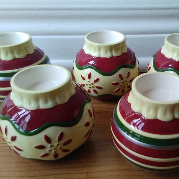 Set of 5 Porcelain Christmas Ornament Votive Holders - Picture 1 of 10